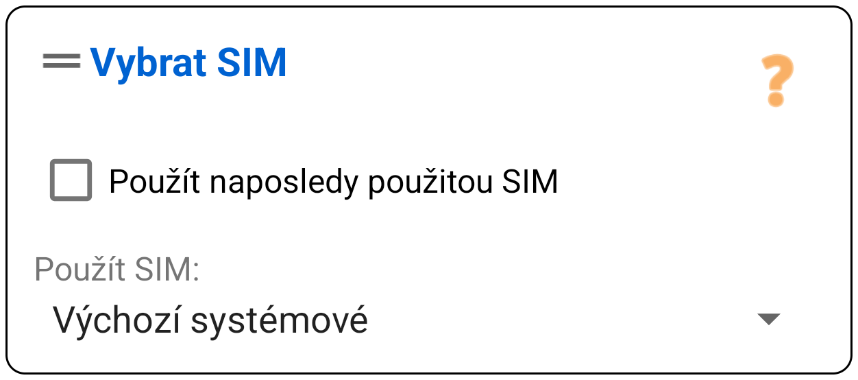 Zvolit SIM (Pouze odchozí)