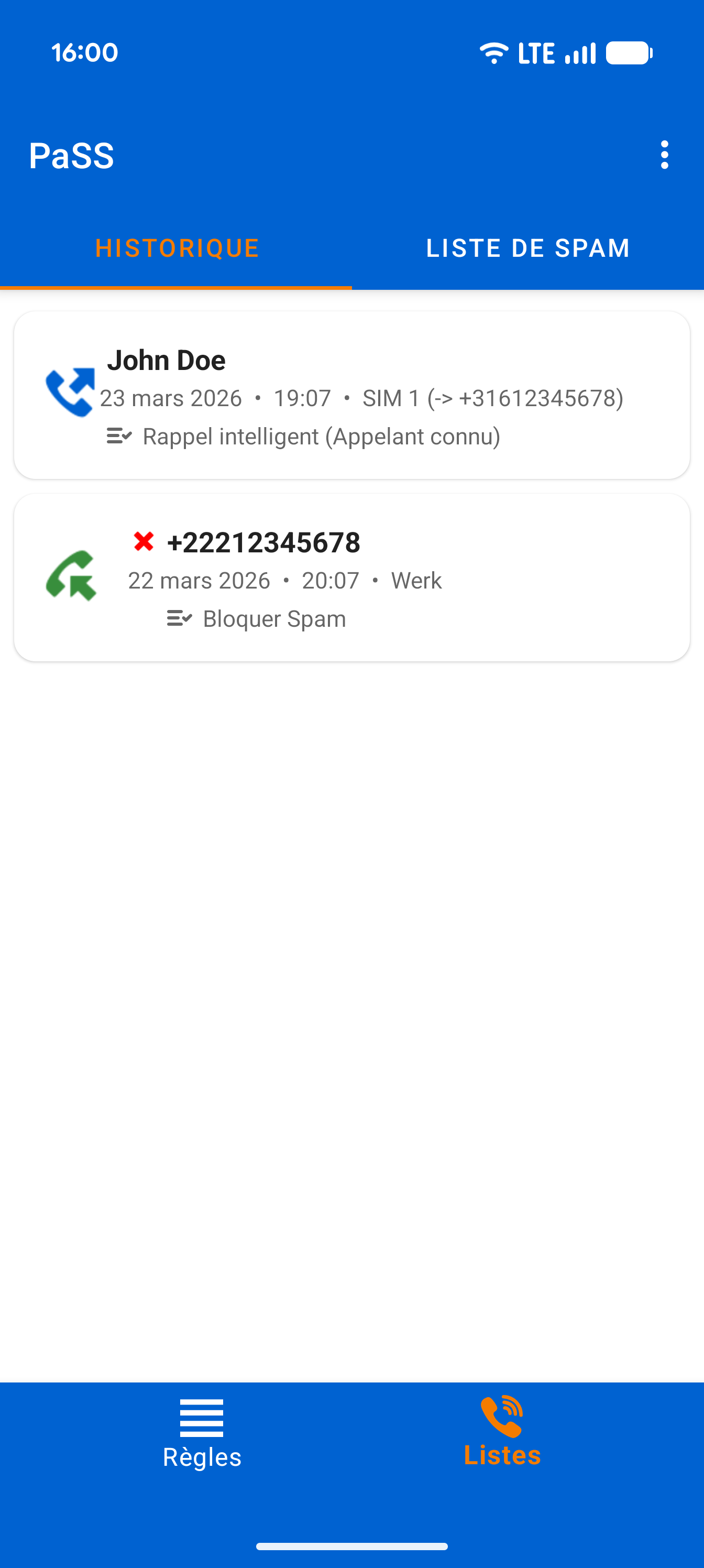 Historique d'appels intelligent