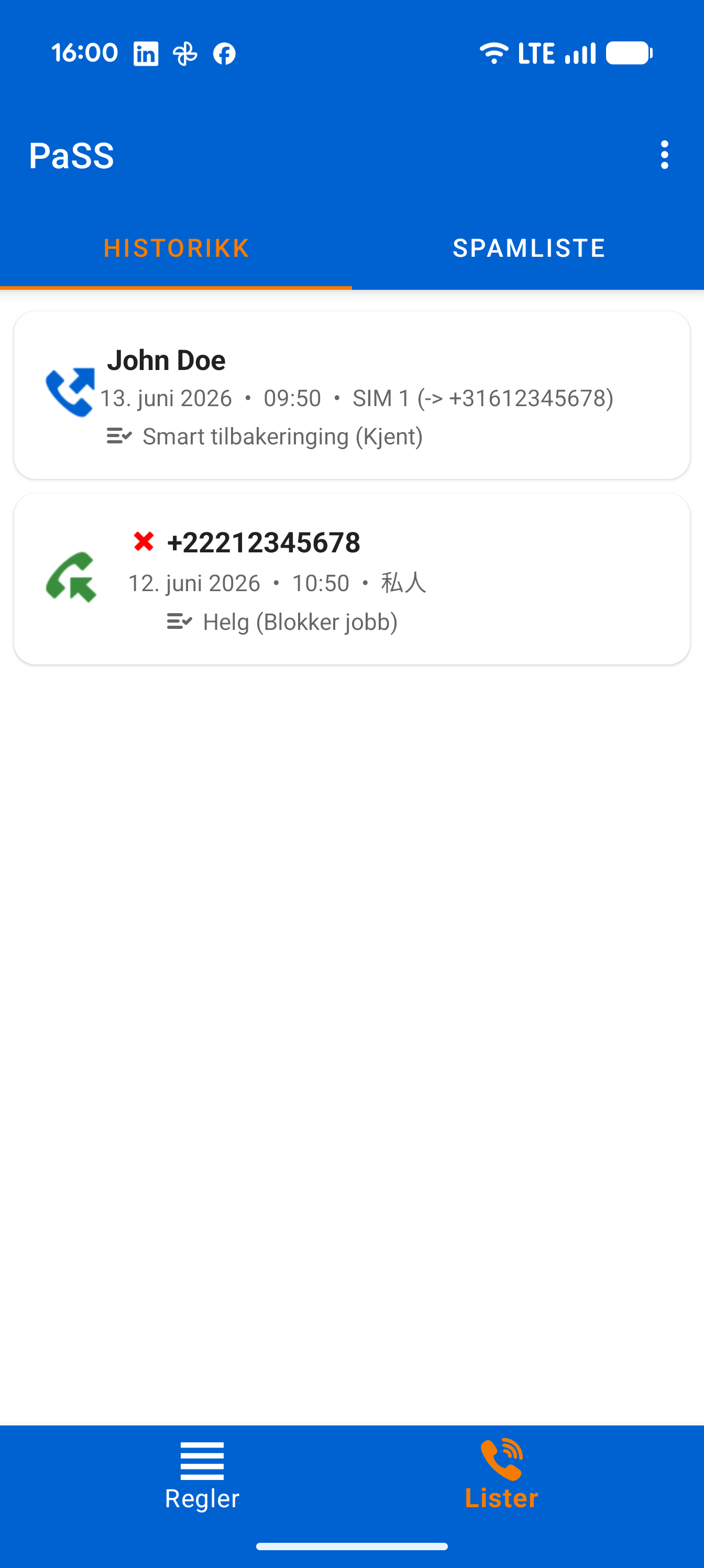 Smart anropshistorikk