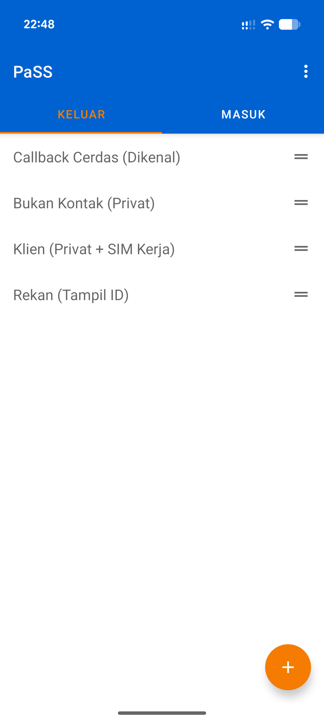 Layar utama dengan tab