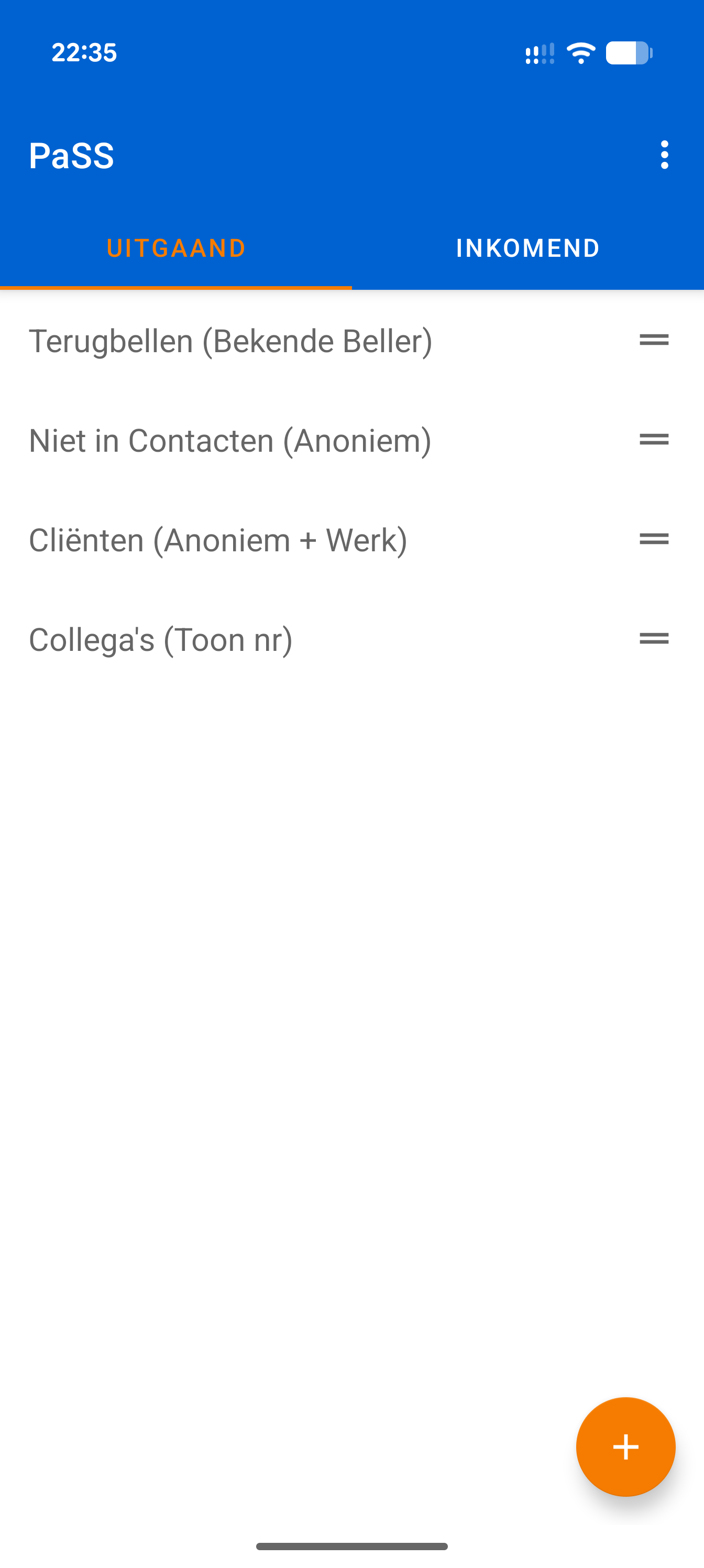 Hoofdscherm met tabs