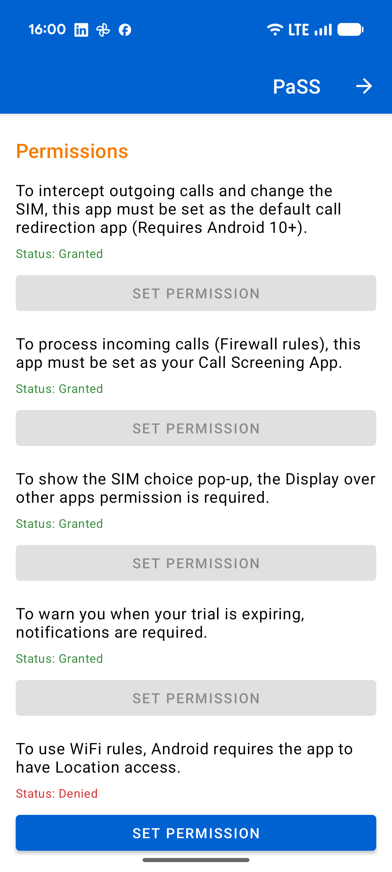Settings Permissions