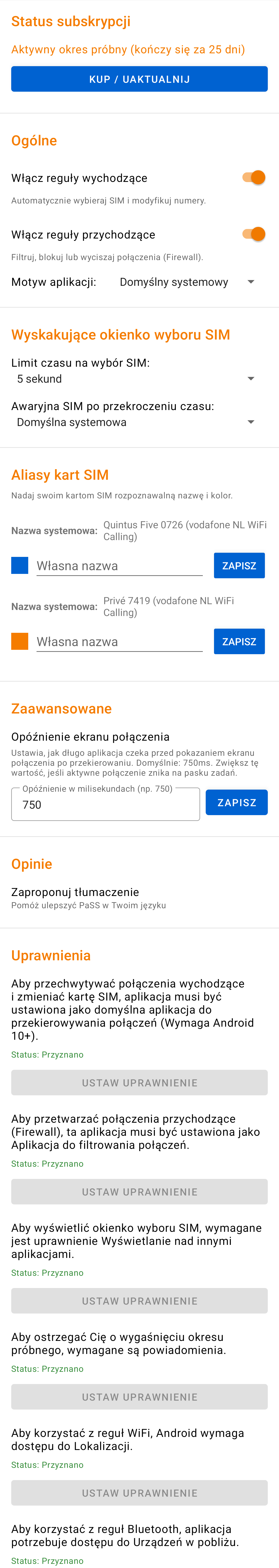 Menu Ustawień