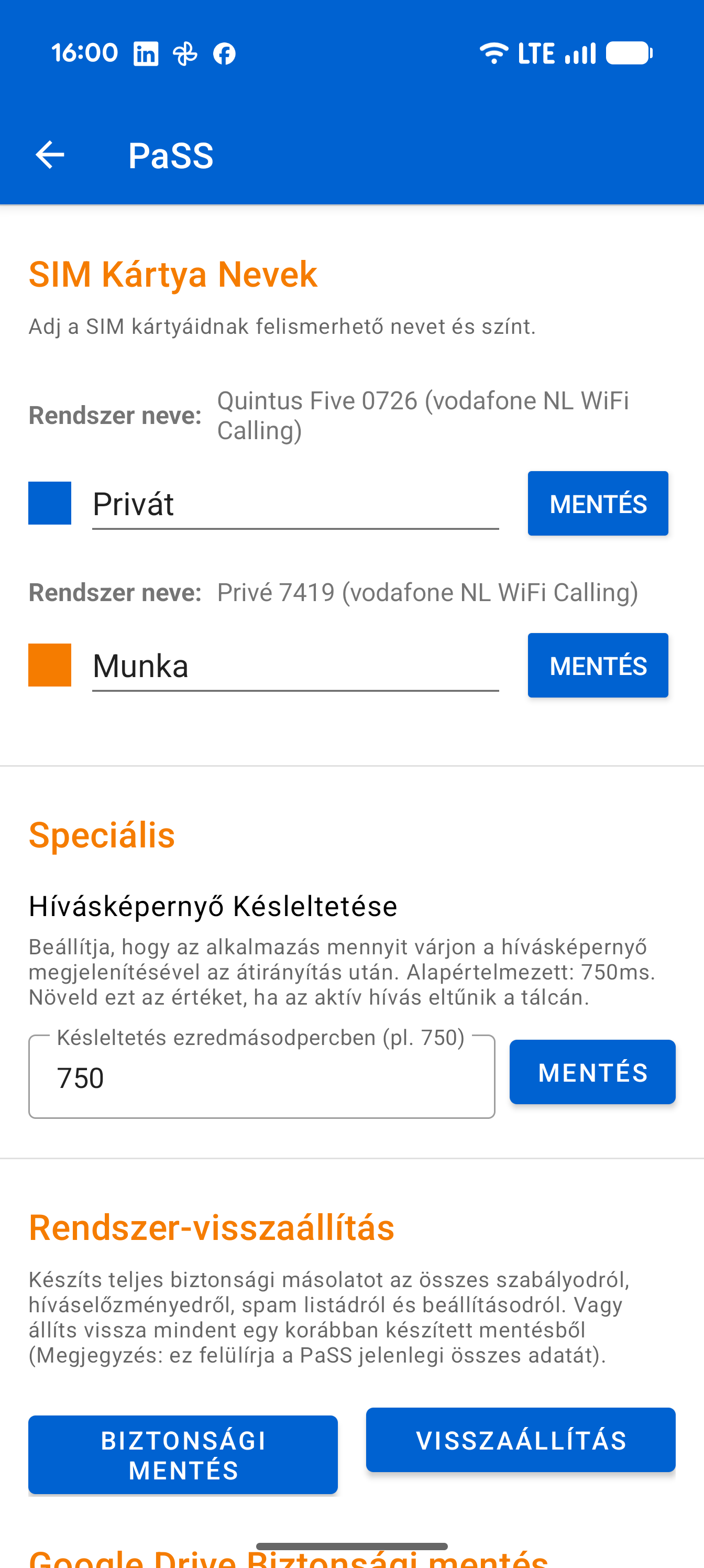 Settings SIM