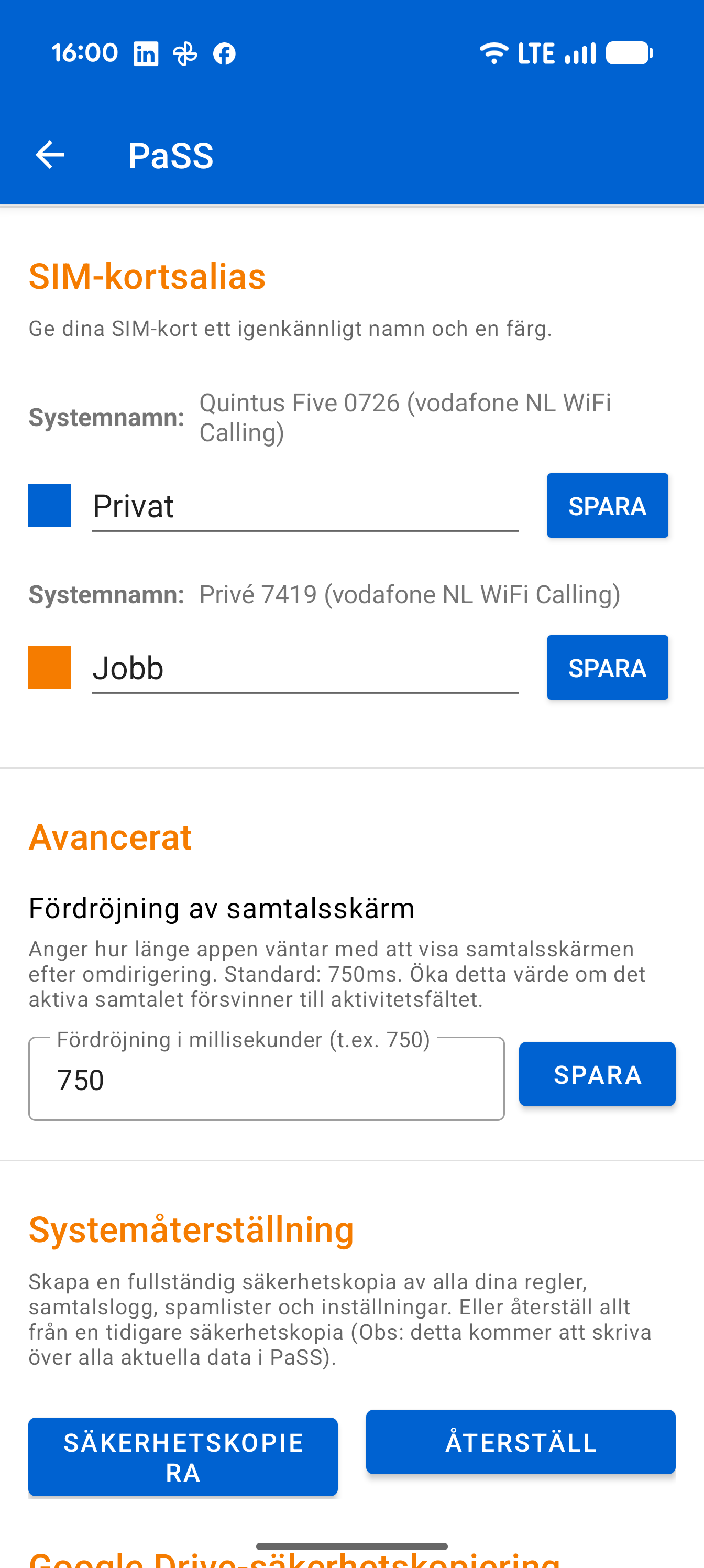 Settings SIM