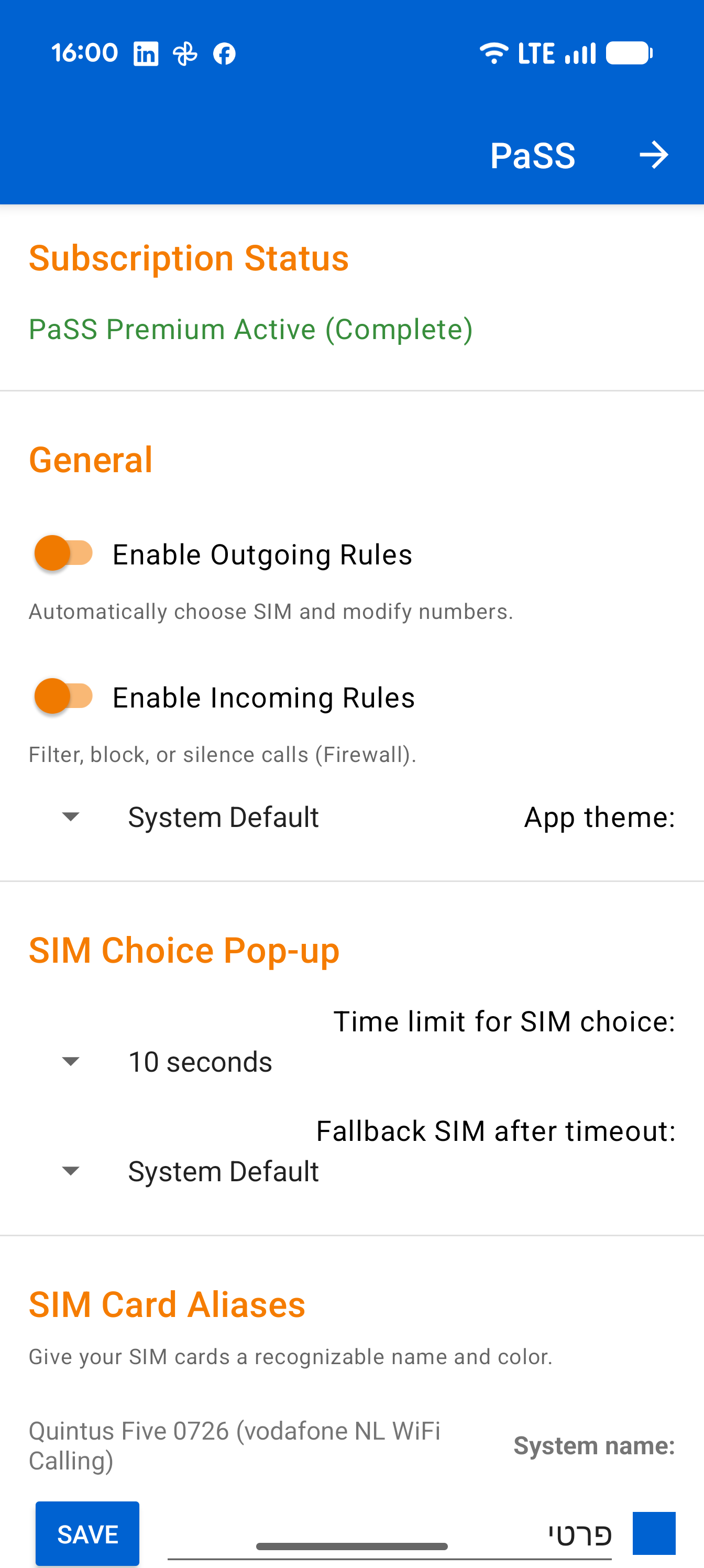 Settings Top